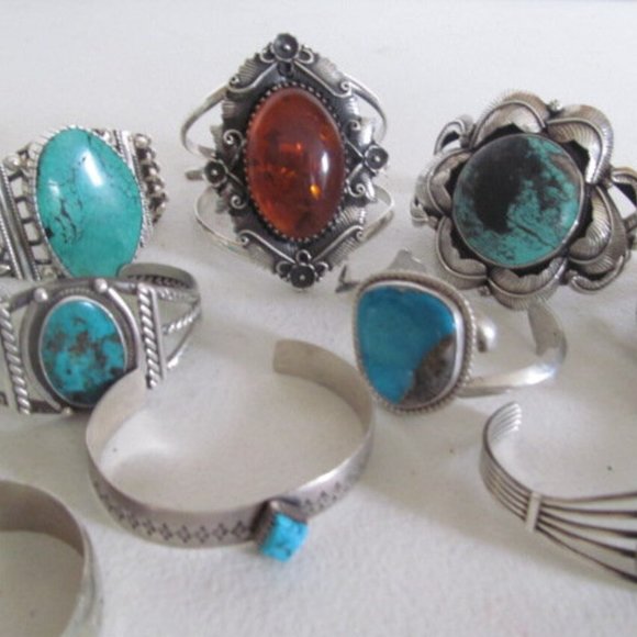 Huge Turquoise Sterling Silver Cuff Bracelet,VINTAGE SOUTHWESTERN Turquoise 925 - Picture 6 of 6